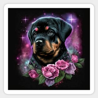 Cute Rottweiler Puppy With Roses Sticker